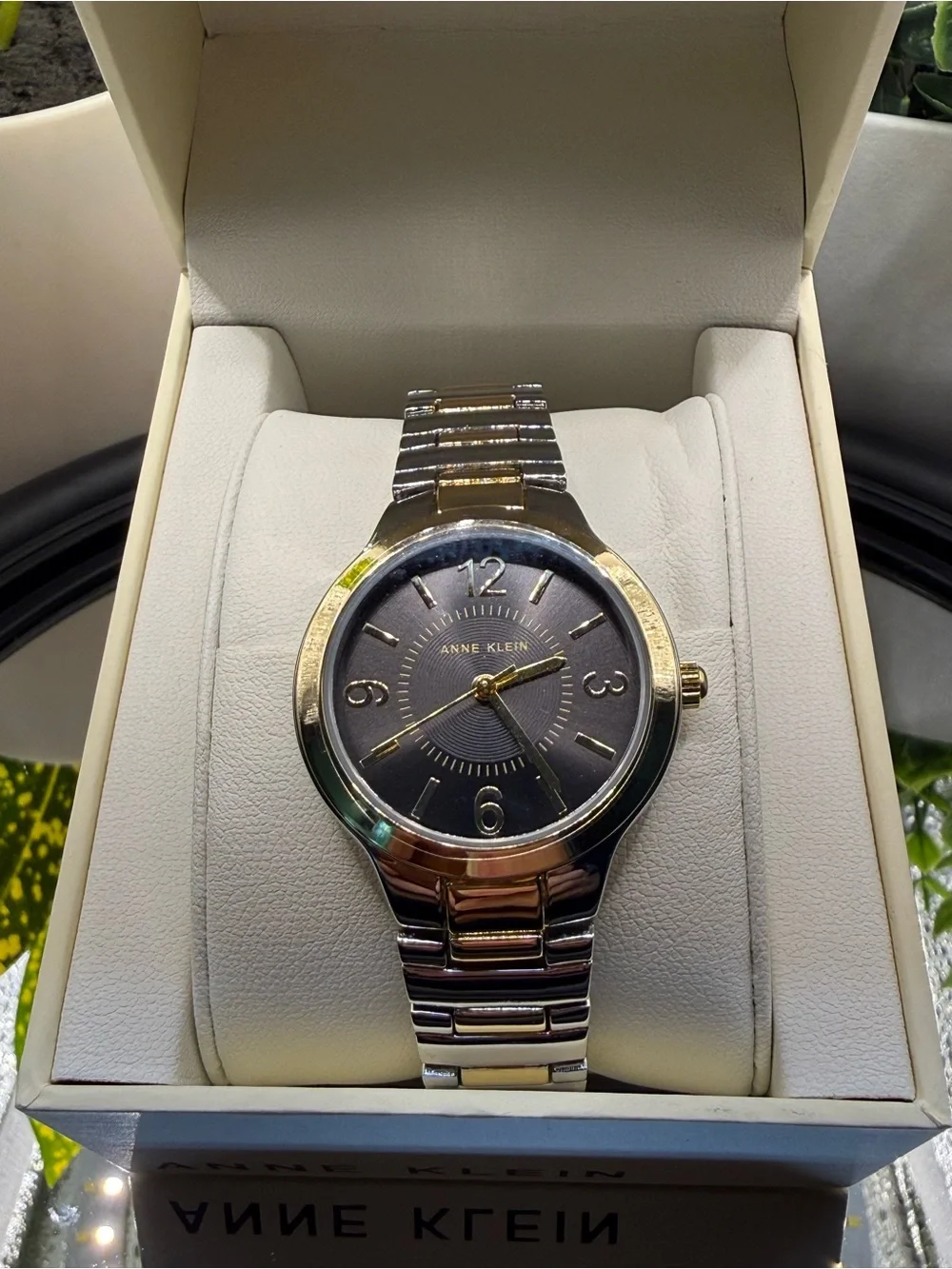 Van Hausen Men's Gold-Tone Black Dial Leather Strap Watch